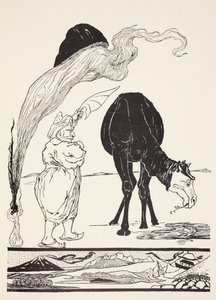 Le Djinn en charge de tous les déserts guidant la magie avec son éventail magique, illustration de 